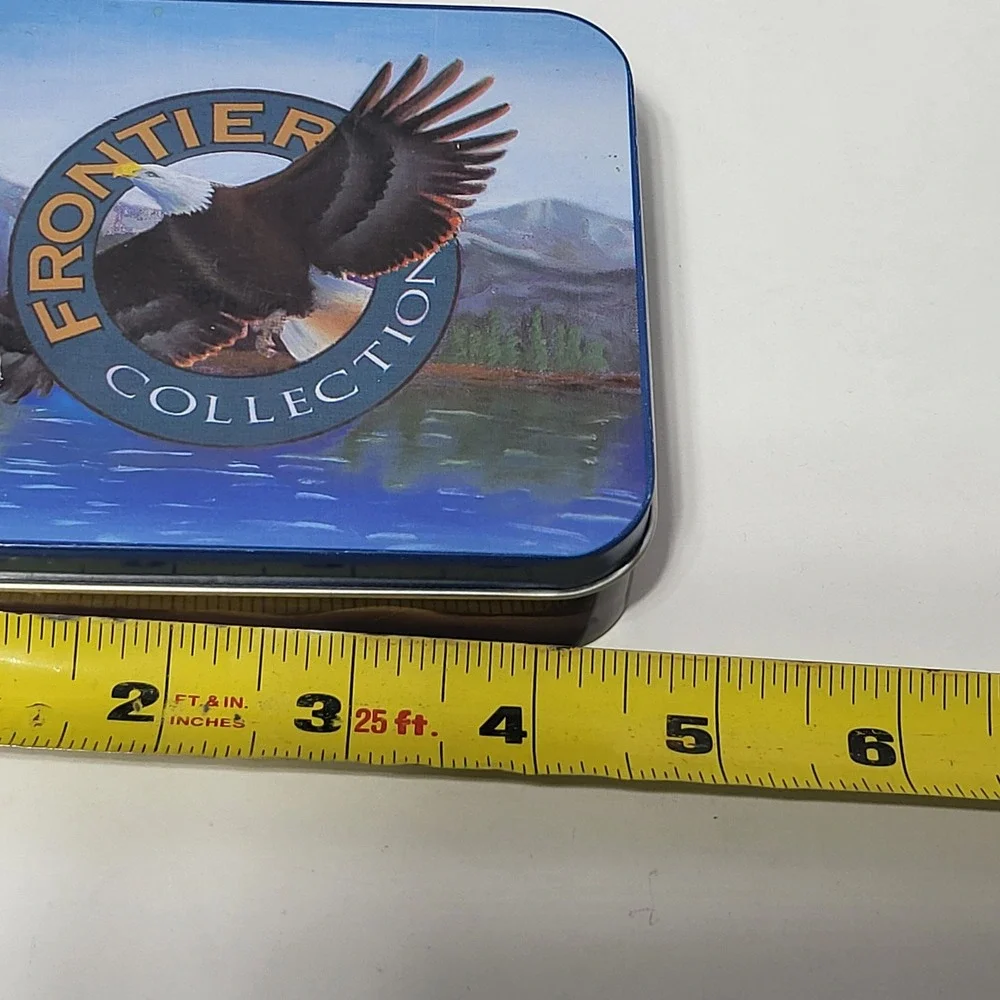 Frontier Collection Bald Eagle Mountain Lake Metal Storage Tin Trinket Box Blue*